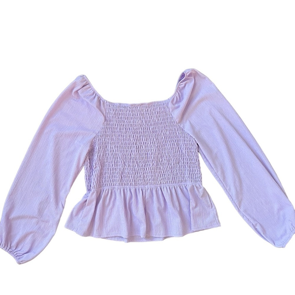 White Birch purple smocked flowy Sleeve peplum boutique Shirt size 1X - Picture 6 of 7